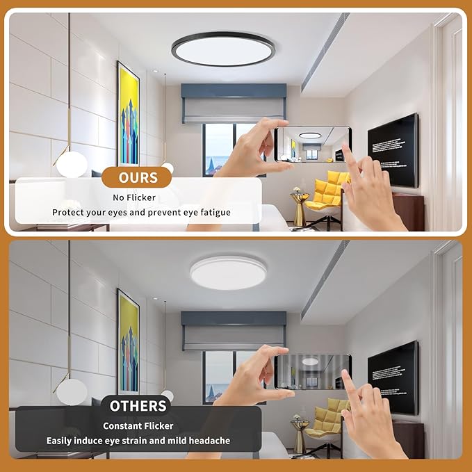 LED Flush Mount Ceiling Lights Dimmable 12Inch 3200LM 24Watt, 3000K 4500K 6000K, Low Profile Surface Mount Slim Light Fixtures Black, Thin Flat LED Panel Lights for Bedroom Bathroom Hallway, 4 Packs