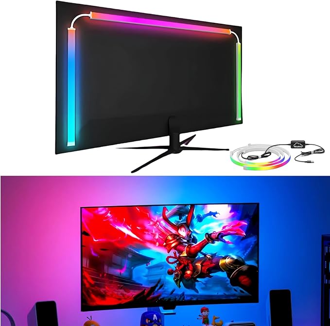 24 Inch Monitor Backlight - Reactive LED Strip for PC and Mac - Screen Color and Music Sync Gaming Lights - Software Control Ambient Lighting for Desktop Setup - USB Powered (24 inch)