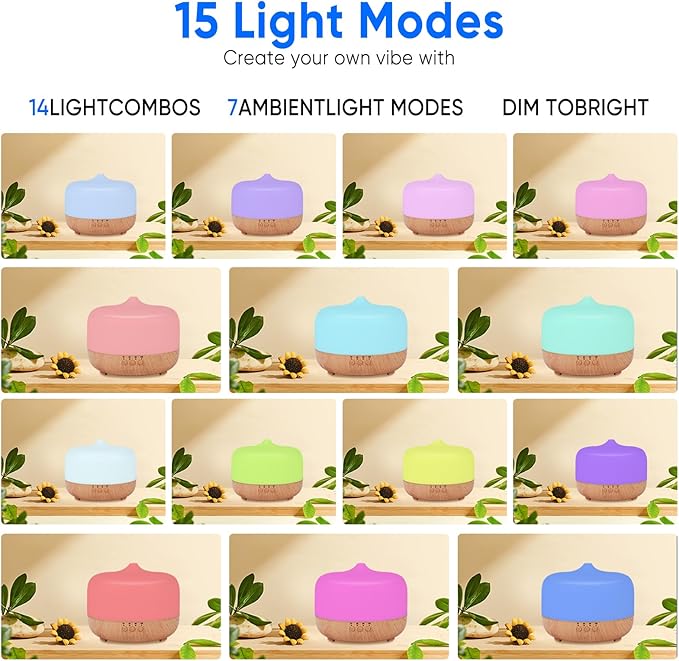 HAPPTWS 1000ml Essential Oil Diffuser - Remote Control Aromatherapy Diffuser 7 Color Changing LED for Large Room Home