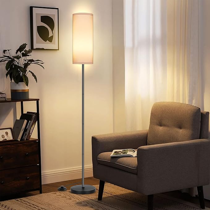 PARTPHONER Modern Standing Lamp with Lampshade, Minimalist Tall Lamp with Foot Switch for Living, Bedroom, Kids Room, Office