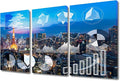 TUMOVO Wall Decor Currency Business Posters and Prints 3 Piece Cityscape at Night Background Market Charts Paintings Art Prints Wall Decor Living Room Framed Ready to Hang (36" Wx24 H)