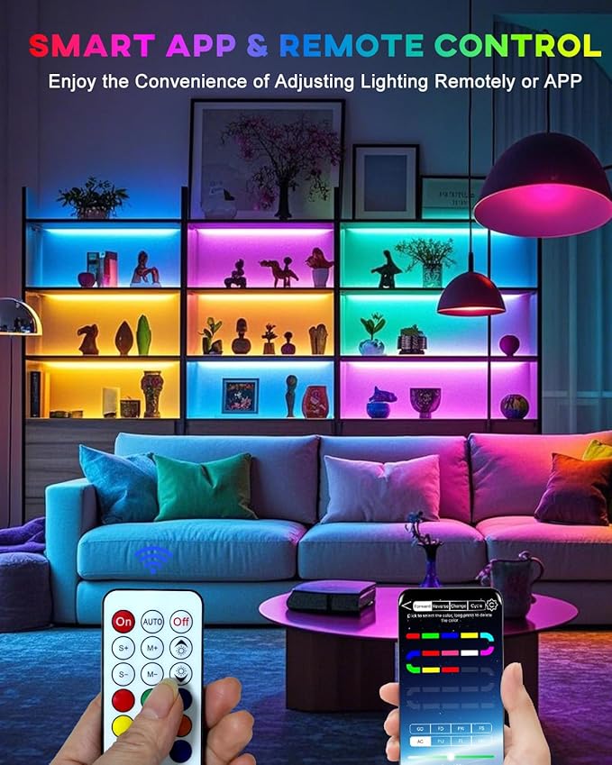 LED Strip Lights 4 Pre-Cut RGB Led Light Strip With APP & Remote Control, Multi-color Music Sync Changing Strip Lights for Cabinets Shelf Closets TV Backlight Kitchen Bedroom, With Power Adapter