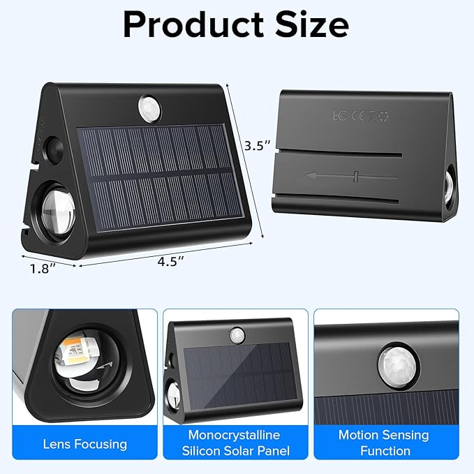 2 Pack Motion Sensor Solar Step Lights, Ip67 Waterproof Outdoor Stair Light,Warm White/Rgb Colors & Double-Sided Lighting,Outside Decor Light for Deck,Porch,Railing,Fence,Walkway, Yard,Wall,Patio.