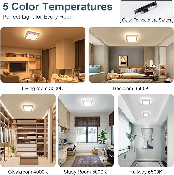 32W Modern LED Ceiling Light, 13 Inches Square Ceiling Light, 5CCT Flush Mount Ceiling Light, Hallway Ceiling Lighting Fixtures for Living Room Bedroom Bathroom Kitchen
