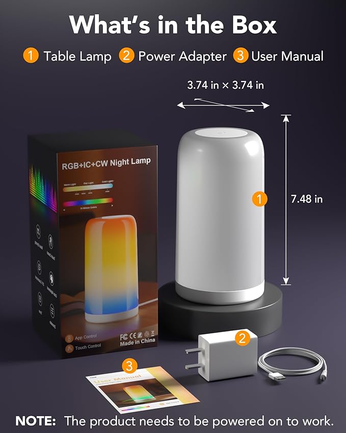 VOLIVO Smart RGBCW+IC Table Lamp - Touch Control, Dimmable Night Light, Plug-in Design; Compatible with Alexa & Google Assistant. A Stylish Decorative Gift.