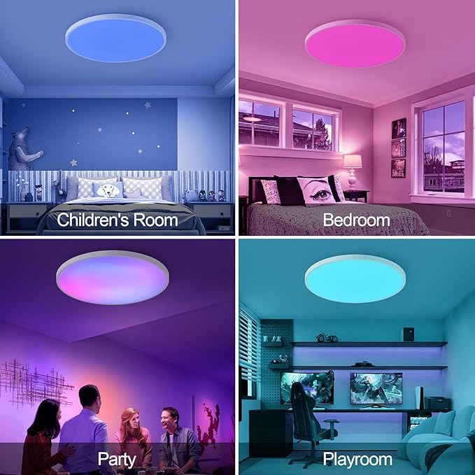 Smart Ceiling Light with Remote Control - 12Inch 30W Flush Mount Ceiling Light, RGB Color Changing Ambient Light for Bedroom, Kitchen, Dining Room, Basements