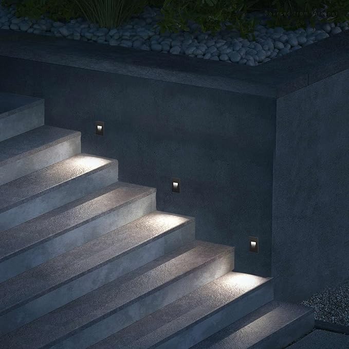 LEONLITE Black 5CCT 120V LED Step Lights, 3.5W 150LM 5%-100% Dimmable Horizontal Stair Lights Indoor Outdoor Wet Location, CRI90+ & ETL, 2700K/3000K/3500K/4000K/5000K, Aluminum, Pack of 3