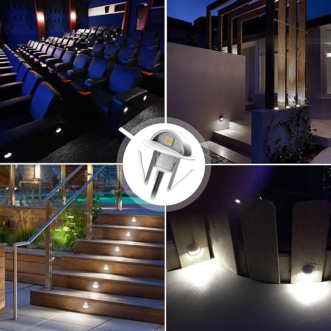 6 Pack LED Stair Lights Kit Low Voltage Waterproof IP65 Outdoor 1-2/5" Recessed Wood LED Deck Lighting Yard Garden Patio Step Landscape Pathway Decor Lamps,Cool White
