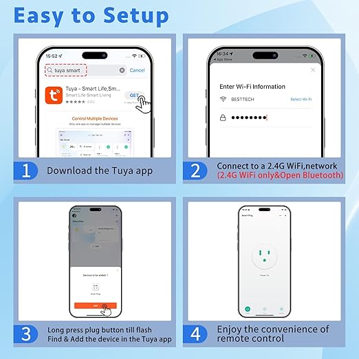 WiFi Smart Outlet Plug with Remote,GreenCycle Electric Smart Plug with Wall Switch,Compatible with Alexa and Google Home via Tuya,15A/1500W,Remote Control from Anywhere,TUV FCC List(2.4G)