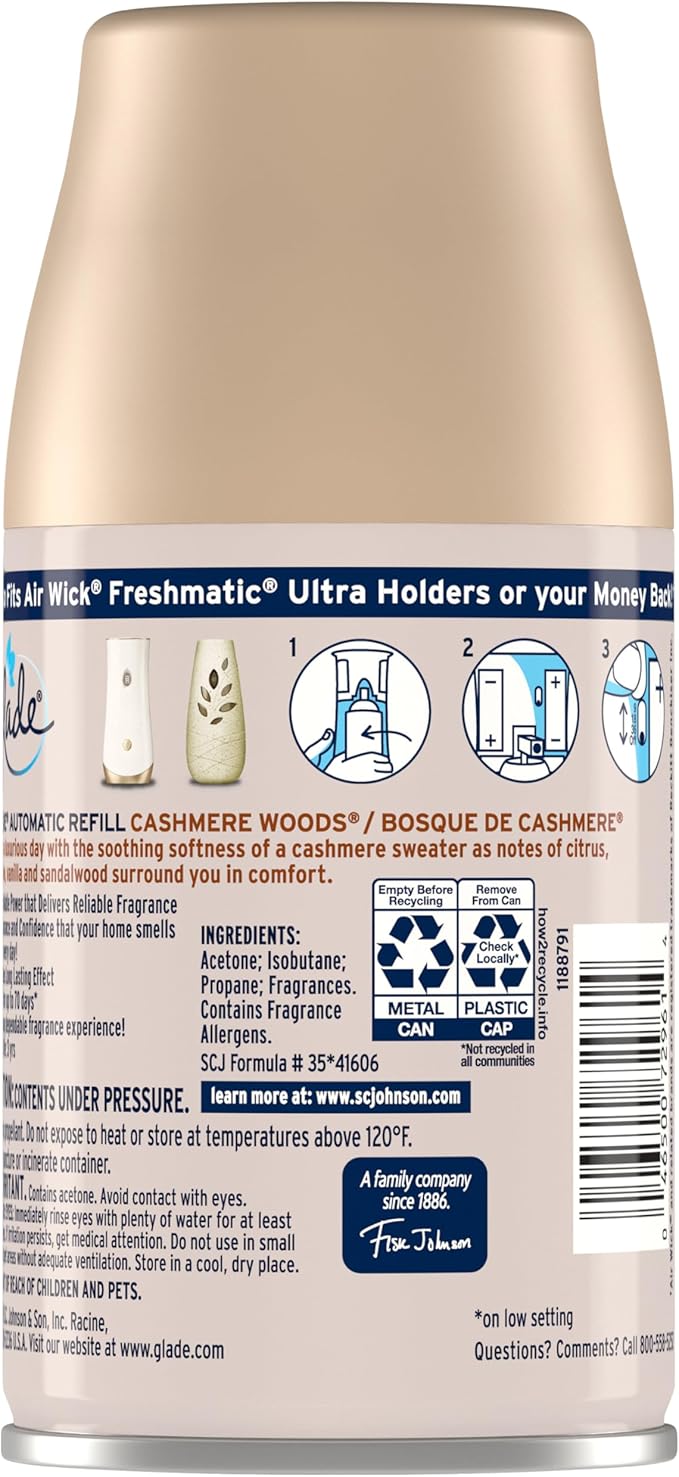 Glade Automatic Spray Refill and Holder Kit, Air Freshener for Home and Bathroom, Cashmere Woods, 6.2 Oz, 6 Count