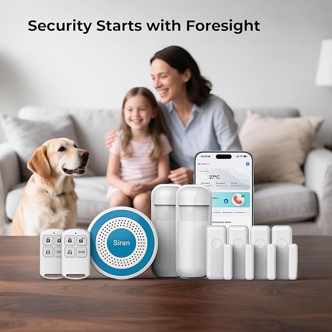 Alarm System for Home Security,9 Pieces Smart WiFi Door Alarm System with APP Alert,Window Motion Sensor Alarm,Remote Control, Loud Siren,Compatible with Alexa