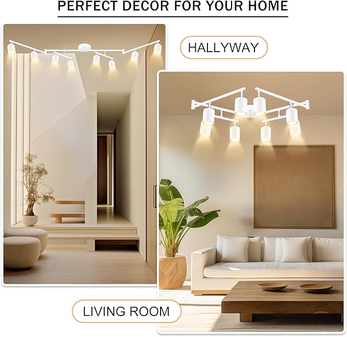 BoostArea LED 8 Light Track Lighting Kit, White 8 Way Ceiling Spot Lighting, Flexibly Rotatable Light Head for Kitchen, Living Room, Bedroom, GU10 Bulb Not Included