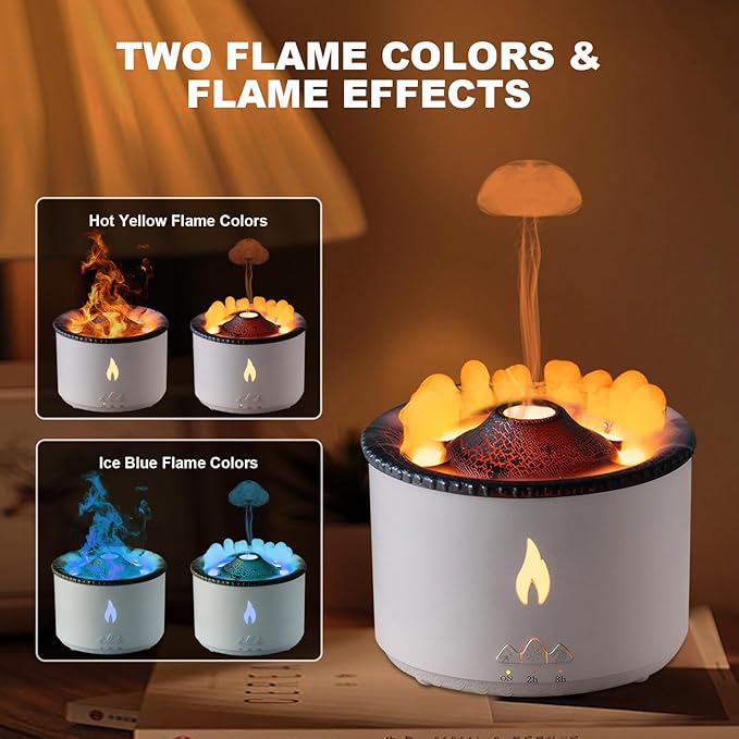 MINGPINHUIUS Volcano Humidifier Aromatherapy Essential Oil Diffuser, 2 Mist Modes: Flame and Volcano, Large Capacity with Timer Waterless Auto-Off for Home, Office, Yoga, or Gym (Red & Blue)