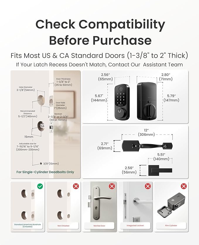 DESLOC B200 Keyless Entry Door Lock with Handle Set, Smart Locks for Front Door, Deadbolt Smart Lock, Front Door Locks Set, Electronic keypad Deadbolt with Handle, 12 Months Battery, IP54