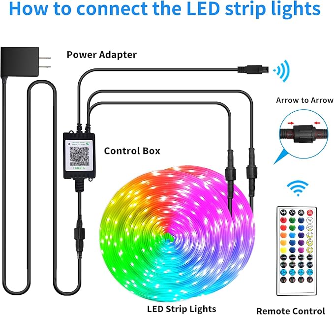 400ft Outdoor LED Strip Lights,IP68 Outside Led Light Strips Waterproof with APP/Remote Control,Music Sync RGB Outdoor Led Rope Lights for Bedroom Garden Staircase Parties（2 Rolls of 200ft）
