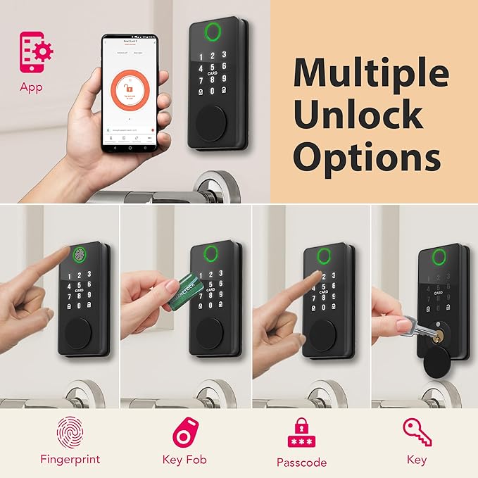 Smart Door Lock Deadbolt with Digital Keypad, Keyless Entry and Fingerprint Lock for Front Door, Bluetooth Electronic Lock with APP Control, Anti-Peeping Password