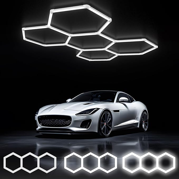 ALLYES LED Hexagon Garage Lights, 24 Packs Dimmable Hex Shop Garage Ceiling Lights, Upgraded Wider Size Light Tubes, 25650LM 6500K 200W Suitable for Workshop Basement Gym Warehouse