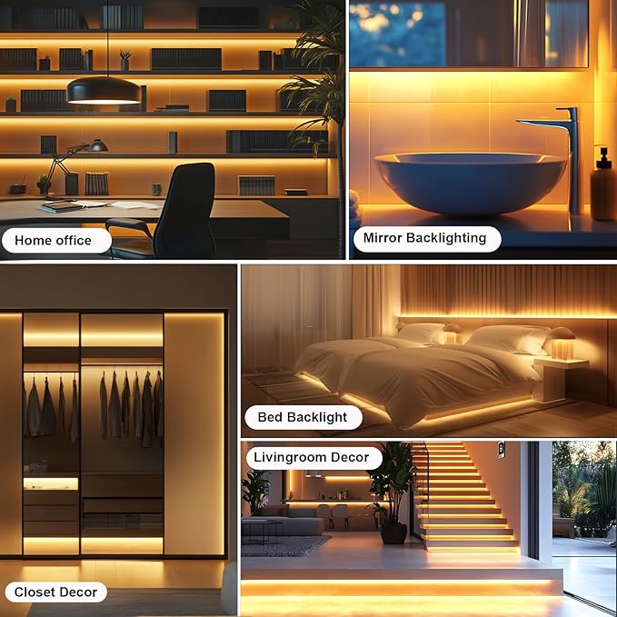 LED Strip Lights, 6ft Warm White COB Light Strip, USB Powered Dimmable 2700K, CRI92+, Flexible Cuttable for TV Backlight, Cabinet, Bedroom