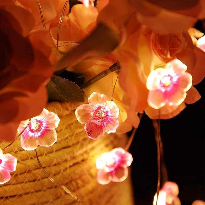 Mudder 2 Pack Cherry Blossom Flower String Lights 13 FT 40 LEDs for Bedroom, Pink Fairy Lights USB and Battery Operated Decorative String Light Indoor Outdoor