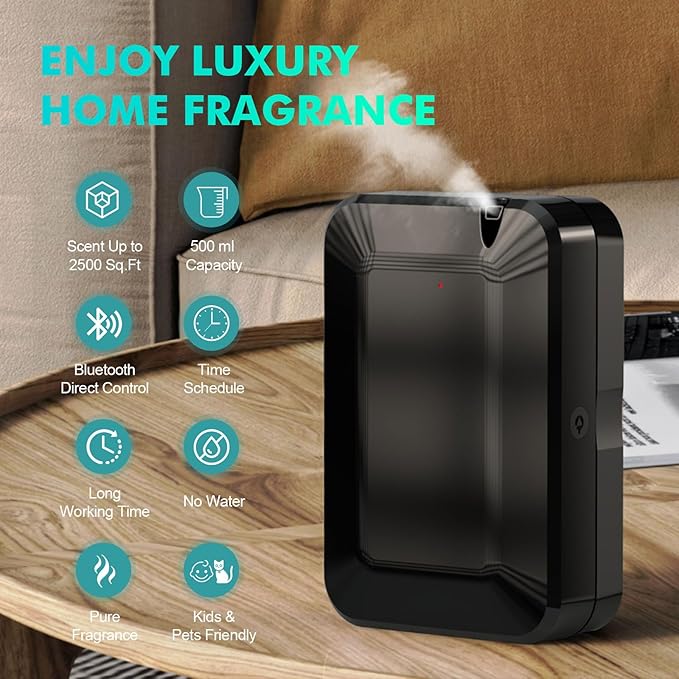Scent Air Machine for Home, 2500 Sq. Ft Bluetooth Waterless Essential Oil Diffuser with Cold Air Technology, Fragrance Diffuser for Large Room, Hotel, Office, Spa