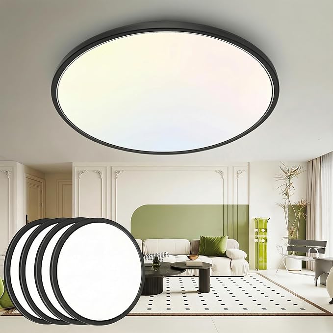 hepside 15.8INCH 4Pack Big Dimmable Flush Mount Ceiling Light Fixture Black, 3CCT 3000/4500/6000K Ceiling Lamp, 36W 4200LM Super Bright Low Profile Light for Bedroom, Kitchen, Bathroom, Hallway