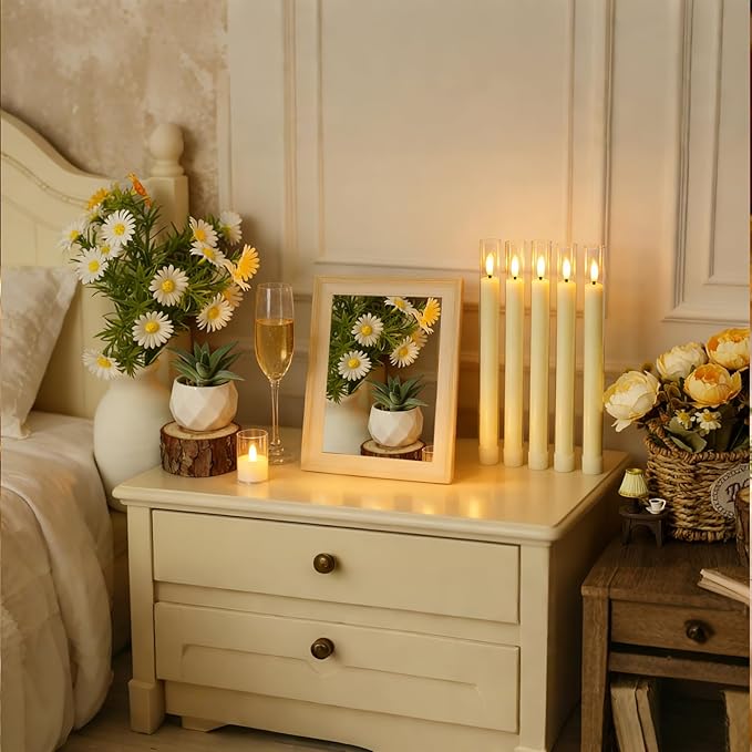 Flameless Taper Candles,with Remote and Timer Flickering Flameless Candles,6 Pack Led Candles, Battery Operated Candles，Christmas,Halloween Decorations (Ivory)