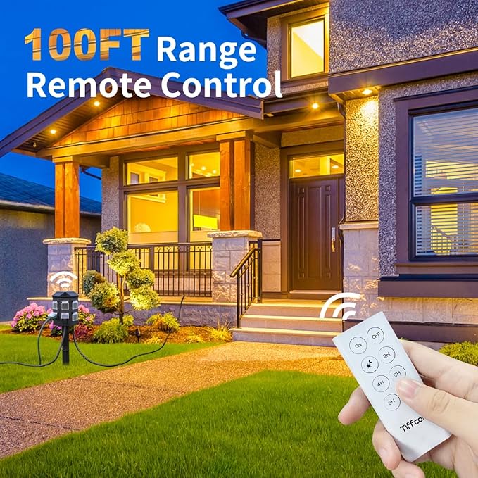 Outdoor Power Strip with 15 FT Extension Cord, 100FT Remote Control, Dusk to Dawn Light Timer Waterproof, 6 Grounded Outlets for Yard, Pool and Garden, ETL Listed