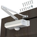 Automatic Door Closer Heavy Duty Fire Prevention Spring Hydraulic Aluminum Alloy Surface Mounted Residential Commerical Door Closer (White, Size3-Hold Open Door Weights 187-231 Lbs)