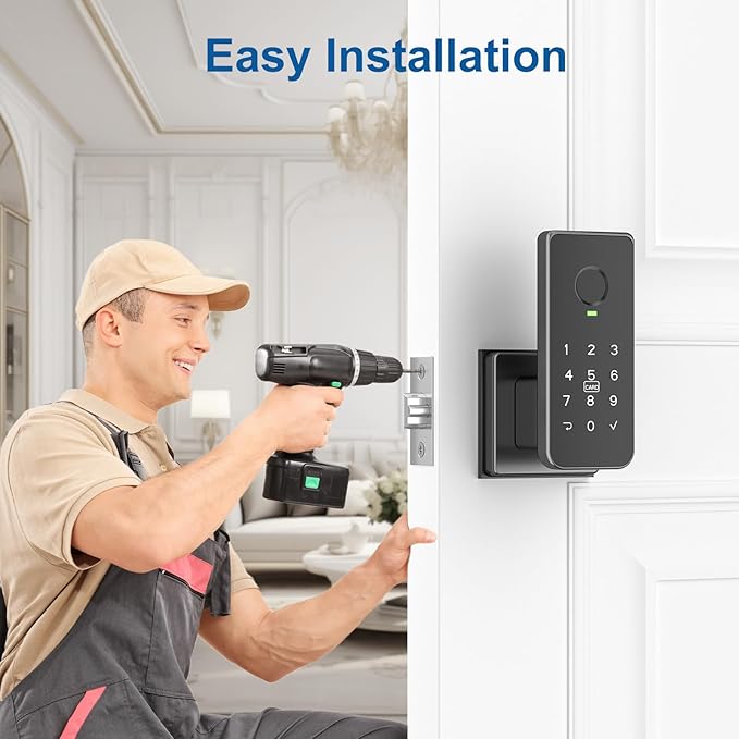Foxgard Fingerprint Door Lock – 5-in-1 Biometric Smart Lock with Keypad, App Control, Key, Auto-Lock, Electronic Deadlock – Keyless Entry for Bedroom, Office, Indoor Use – Includes 2 IC Cards