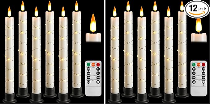 Da by 6 Flameless Window Candles with Remote Control & Timer, Surround String Lights, Battery Powered, 9.6" Christmas Candles, Free 6 Black Bases for Home Décor (Pack of 2)