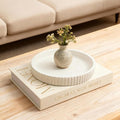 Decorative Concrete Tray & Book Set - Modern Scalloped Home Decor Tray & Linen Storage Box for Coffee Table, Bookshelf, Entryway, Console, Living Room, Housewarming Gift (White)
