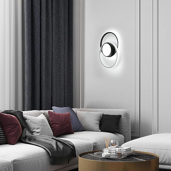 AUA LED Modern Ceiling Light, 39W Flush Mount Lights Fixture, 15.7 Inch Round 6500K Close to Ceiling Lighting for Bedroom, Kitchen, Hallway, Black and White