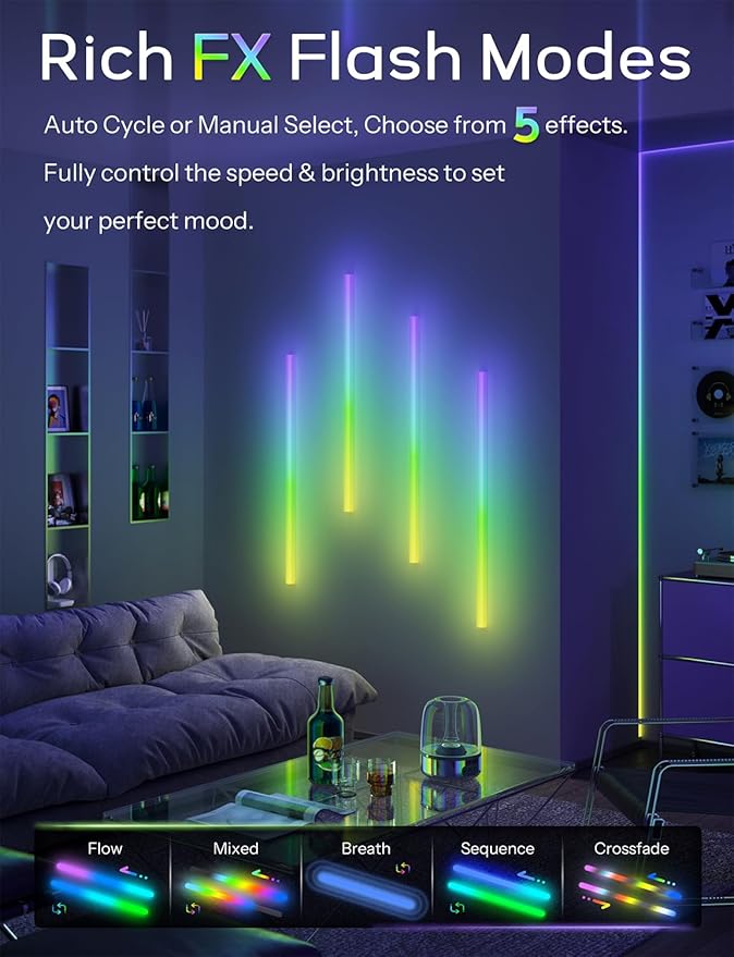 45.8 inch Wireless Wall Lights Color Changing RGB LED Syncs to Music Remote Control, Battery Operated Wall Light Bar Wall Sconces Set of 2 for Bedroom Party Gaming Room Decor