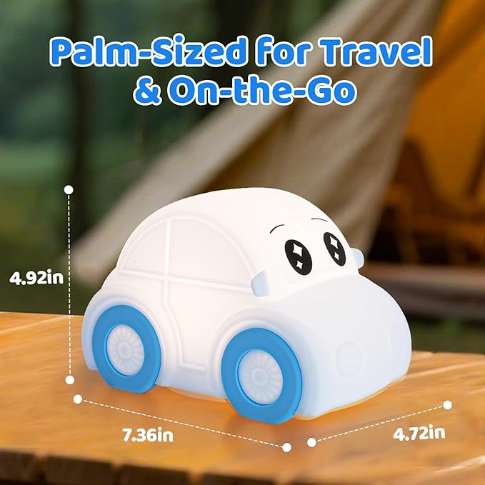 Cute Baby Toddler Car Kids Night Light for Kids, Dimmable+1800mAh Rechargeable+Timer+Portable+Silicone+Squishy, Touch Breastfeeding Bedside Night Lamp, Funny Girls Boy Gifts