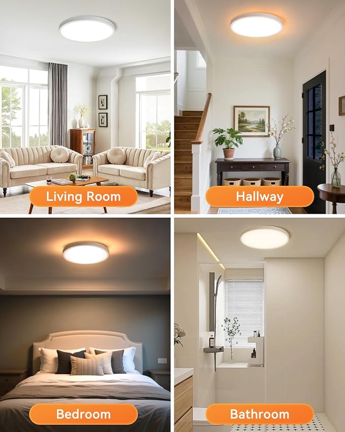 Dimmable Flush Mount LED Ceiling Light Fixture with Night Light, 12 Inch 24W Super Slim Ceiling Lamp with Remote, 2400LM Super Bright, 2700K-6500K CCT Selectable, for Bedroom Living Room Kitchen