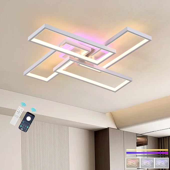 Modern LED Ceiling Lights for Bedroom,50W Led Flush Mount Ceiling Lamp,Dimmable Square Ceiling Light Fixture with Remote Control for Living Room,Kitchen,Balcony,White,3000-6000K