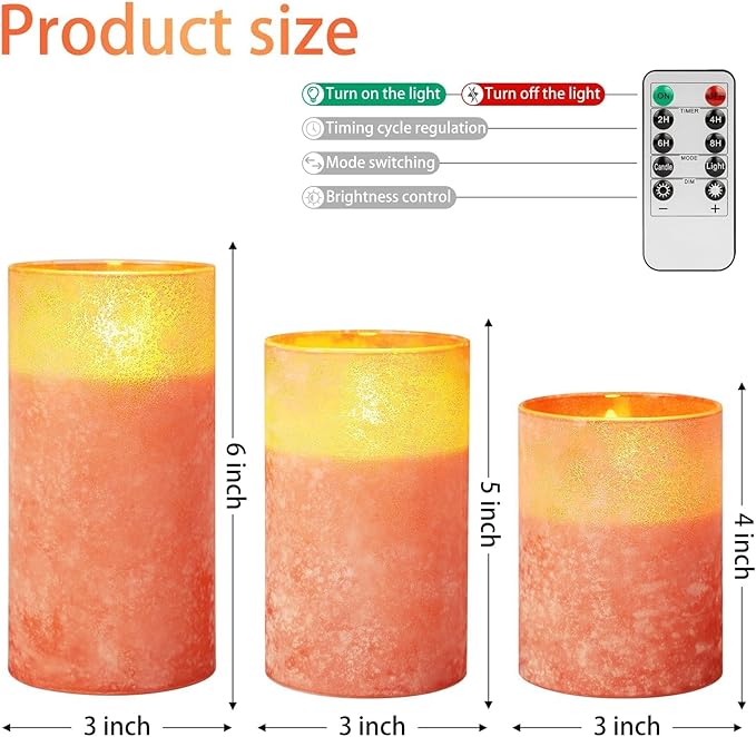ANGELLOONG Orange Flameless Candles with Remote, Real Wax Battery Operated LED Pillar Candles for Christmas Decorations, Flickering Fake Fall Candles for Wedding Bathroom Kitchen Party Decor