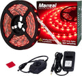 20ft 12V 360 LED Red Strip Light, Flexible Cuttable Non-Waterproof for Indoor Party Decoration, with Power Supply & Dimmer.