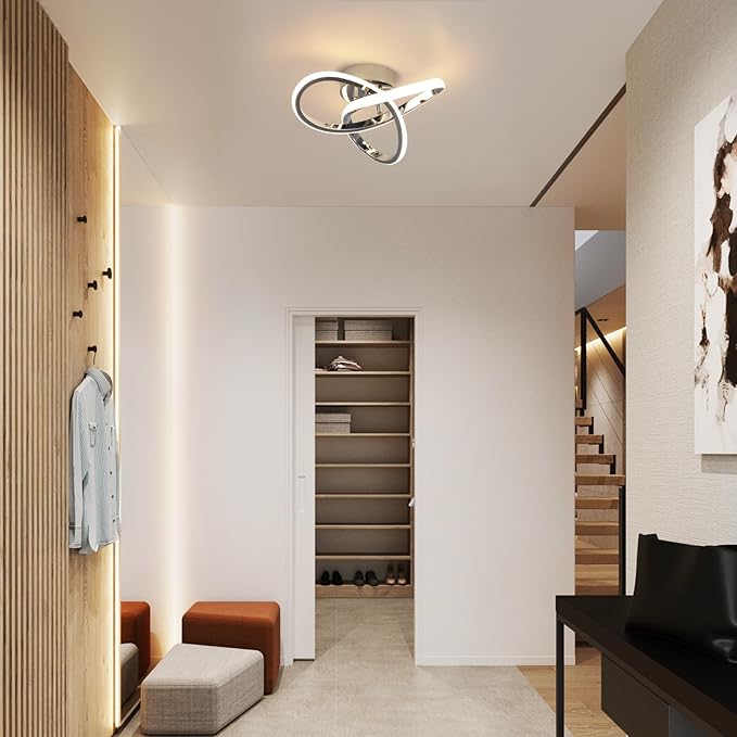 CANEOE Gold Hallway Ceiling Light Fixtures 24W Dimmable LED Ceiling Light with Remote Control Modern Flush Mount Ceiling Lights for Bedroom Bathroom Kitchen Balcony Stair Aisle Ceiling Lamp (Chrome)