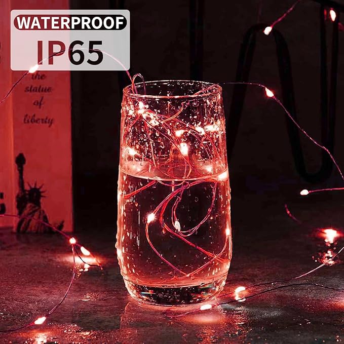 Aogist Led Fairy Lights 3 Modes Battery Operated String Lights Waterproof Silver Wire 7 Feet Firefly Starry Moon Mason Jar Lights for DIY Wedding Party Christmas (Red, 12 Pack)