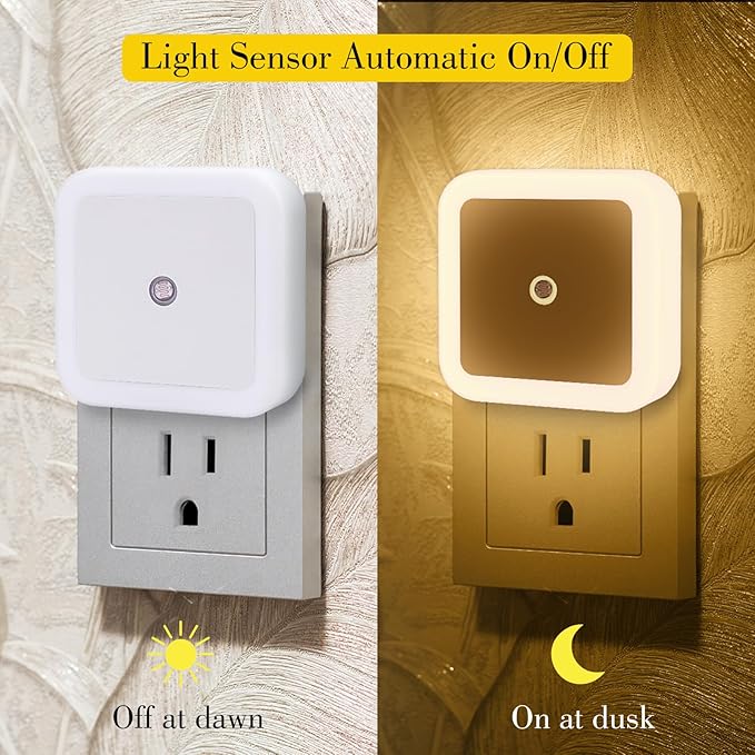 KINUR 6 Pack Night Light,Warm White LED Night Lights Plug into Wall with Dusk to Dawn sensors, Plug in Night Lights for Kids Room, Bedroom, Bathroom, Baby Nursery,Stair Lights, Hallway Light