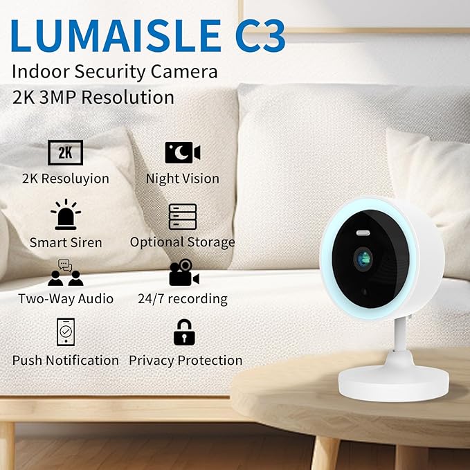 2K 3MP Indoor Security Camera for Baby Monitor, Dog Camera AI Motion Detection, 2-Way Audio Siren, Night Vision, Cloud & SD Card Storage，Support 2.4G & 5G WiFi