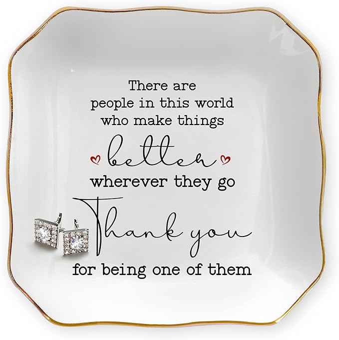 OASSIE Teacher Appreciation Gifts for Women - 4"x4" Ceramic Jewelry Dish Tray - Teachers Day Birthday Appreciation Inspirational Retirement Thank You Nurse Appreciation Gifts for Women Coworkers Boss