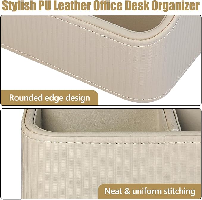 PU Leather Remote Control Holder with 4 Compartments, Small Desk Organizer Office Supply Bedside Caddy, All-in-One Small Bedside Remote Holder Nightstand Desktop Organizer