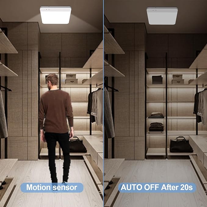 Rechargeable Motion Sensor Ceiling Light with Remote - Motion Sensor Closet Light, 400LM Magnetic Wireless Battery Operated Lights for Bathroom Shower Pantry Stairs Hallway Laundry Porch -2Pack