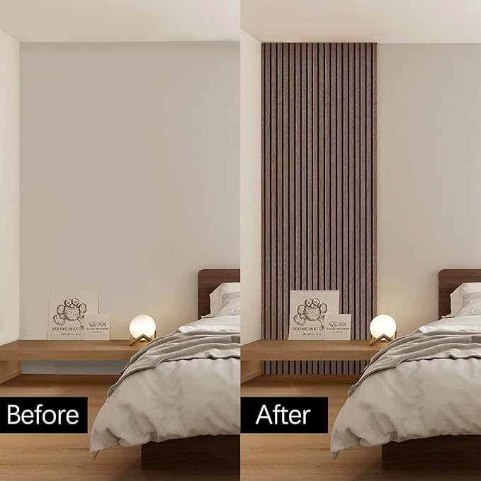 Wood Panels for Wall - 2 PCS Wood Slat Wall Panel, Natural Walnut Veneer Acoustic Wall Panels - 12.6" W x 94.5" L