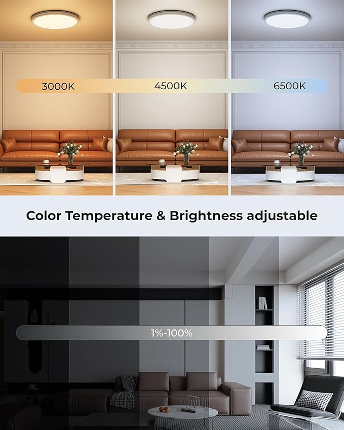 Matane Smart LED Ceiling Light WiFi, 12IN RGB Flush Mount Light Fixture, DIY Colors, Compatible with Alexa Google Home, 3000K-6500K Ceiling Lights for Bedroom, Living Room, White