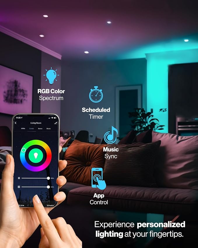 Sunco BR30 Alexa Smart Flood Light Bulbs Color Changing LED Recessed WiFi Bulb 8W, RGBCW, Dimmable, 650 Lumens, Compatible with Alexa & Google Assistant, E26 Base No Hub Required 6 Pack.