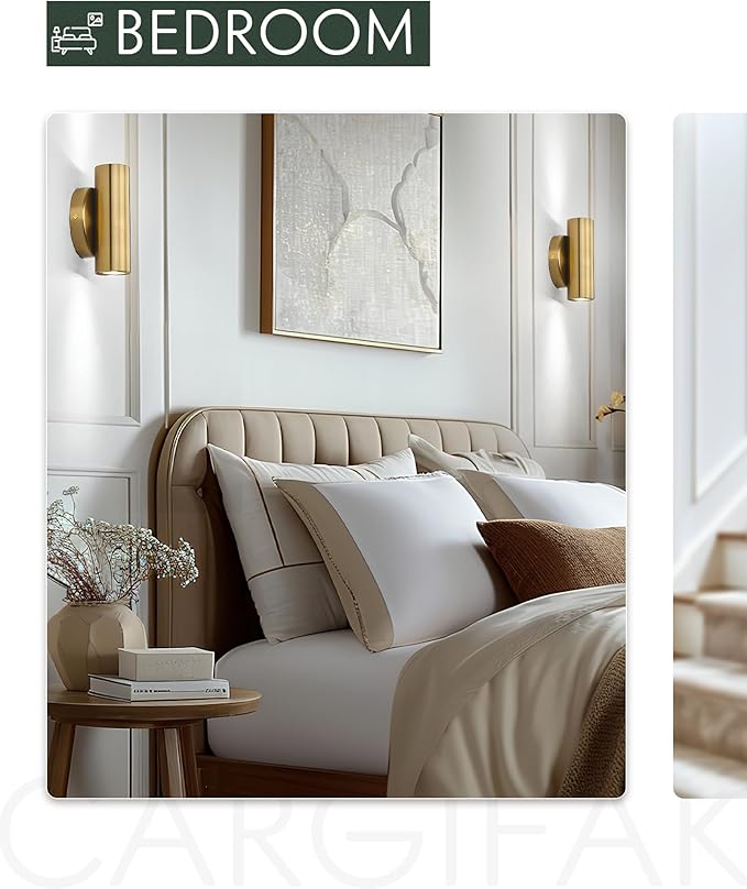 2-Light Wall Light, Brass Gold Wall Sconce, Indoor Up and Down Wall Lamp for Bedroom Bathroom Stair Entryway (1 Pack), WL4830-2W-BB