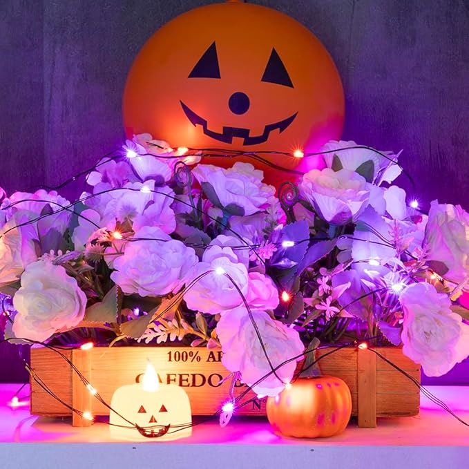 Halloween Fairy Lights 200FT 600 LED Waterproof Plug in Purple and Orange LED String Lights with Remote 8 Modes for Indoor or Outdoor, Patio, Backyard,Garden